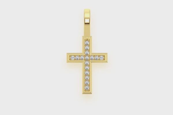 ANGLED CROSS DIAMOND PENDANT 14K SOLID GOLD 0.05CTW, Color: Yellow Gold, Diamond: VS