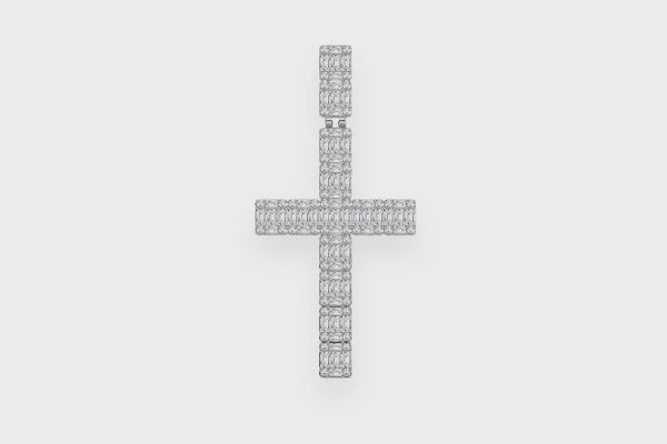 BAGUETTE CROSS DIAMOND PENDANT 14K SOLID GOLD 1.00CTW