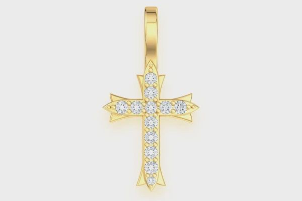 3 POINT CROSS DIAMOND PENDANT 14K SOLID GOLD 0.10CTW, Color: Yellow Gold, Diamond: VS