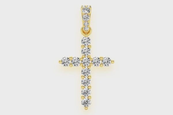 BASKET CROSS DIAMOND PENDANT 14K SOLID GOLD 0.50CTW, Color: Yellow Gold, Diamond: VS