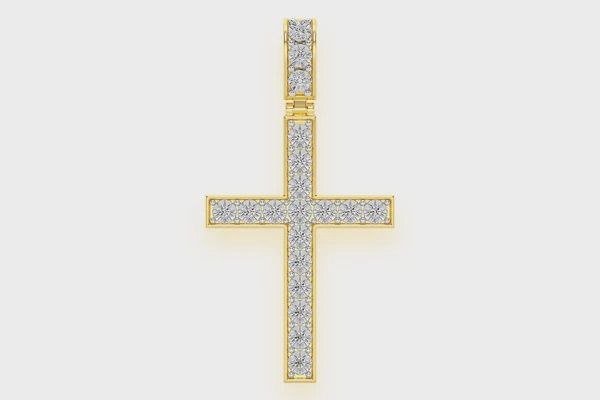 MIRACLE SET CROSS DIAMOND PENDANT 14K SOLID GOLD 0.75 CTW, Color: Yellow Gold, Diamond: VS