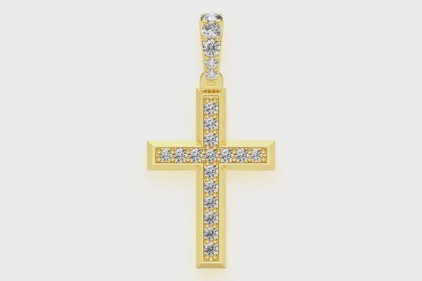 ANGLED CROSS DIAMOND PENDANT 14K SOLID GOLD 0.33 CTW, Color: Yellow Gold, Diamond: VS