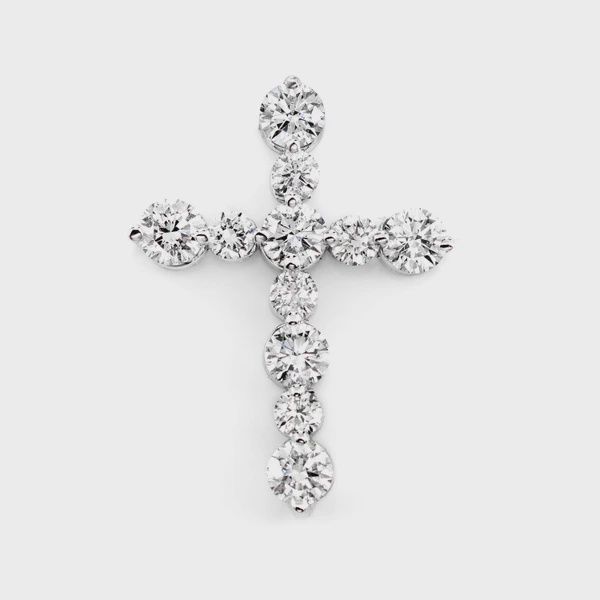 SHARED PRONG HIDDEN BAIL DIAMOND CROSS PENDANT 14K SOLID GOLD 1.00 CTW, Color: White Gold, Diamond: VS