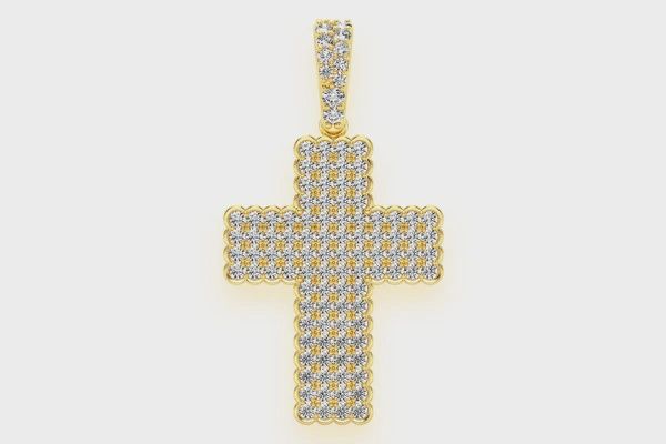 HALF BEZEL CROSS DIAMOND PENDANT 14K SOLID GOLD 0.75 CTW, Color: Yellow Gold, Diamond: VS