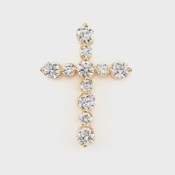 SHARED PRONG DIAMOND HIDDEN BAIL CROSS PENDANT 14K SOLID GOLD 0.85 CTW, Color: Yellow Gold, Diamond: VS