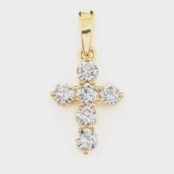 POINTED DIAMOND CROSS 14K SOLID GOLD 0.75 CTW, Color: Yellow Gold, Diamond: VS