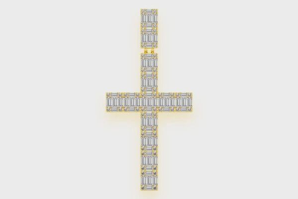 BAGUETTE CROSS DIAMOND PENDANT 14K SOLID GOLD 2.00 CTW, Color: Yellow Gold, Diamond: VS