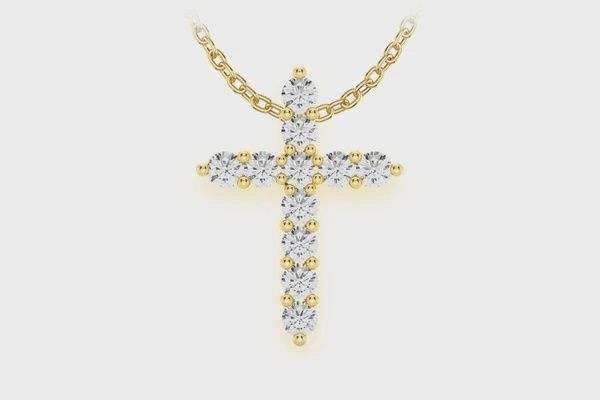 HIDDEN BAIL CROSS PENDANT 14K SOLID GOLD 0.40 CTW, Color: Yellow Gold, Diamond: VS