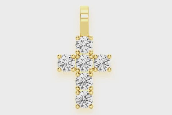 SOLITAIRE 6 ROCKS DIAMOND PENDANT 14K SOLID GOLD 1.25 CTW, Color: Yellow Gold, Diamond: VS