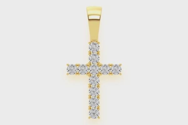 MIRACLE CROSS DIAMOND PENDANT 14K SOLID GOLD 0.15 CTW, Color: Yellow Gold, Diamond: VS