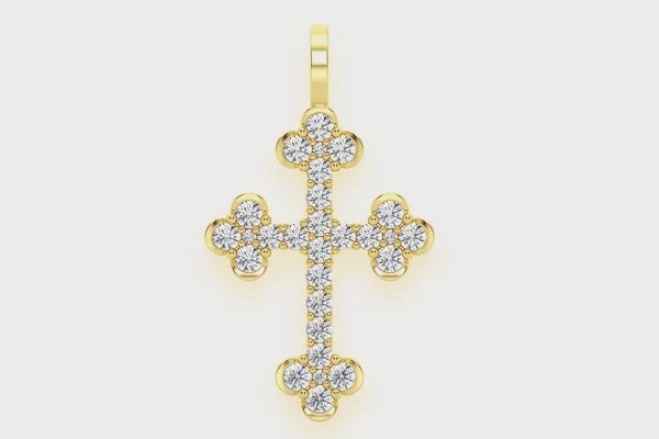SELENE CROSS DIAMOND PENDANT 14K SOLID GOLD 0.85 CTW, Color: Yellow Gold, Diamond: VS