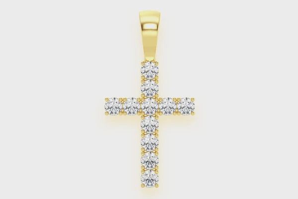 SOLITAIRE CROSS DIAMOND PENDANT 14K SOLID GOLD 1.00 CTW, Color: Yellow Gold, Diamond: VS