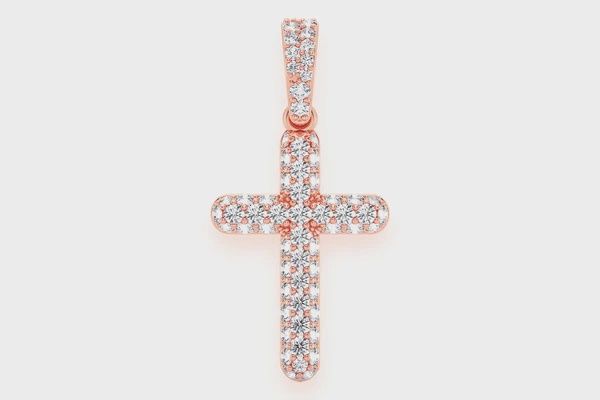 BUBBLY CROSS DIAMOND PENDANT 14K SOLID GOLD 0.50CTW