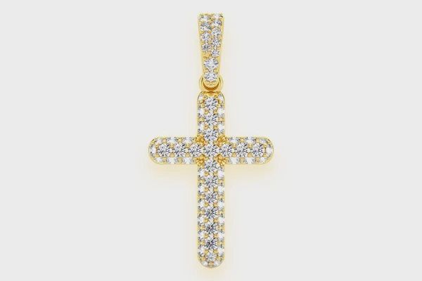 FOUR ROW FLAT CROSS DIAMOND PENDANT 14K SOLID GOLD 1.15CTW, Color: Yellow Gold, Diamond: VS
