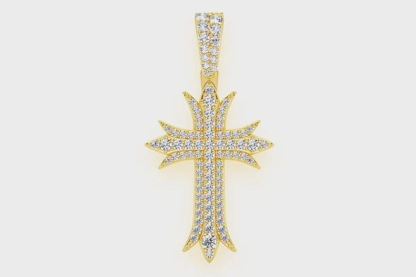 DECO THREE ROW CROSS DIAMOND PENDANT 14K SOLID GOLD 0.65CTW, Color: Yellow Gold, Diamond: VS