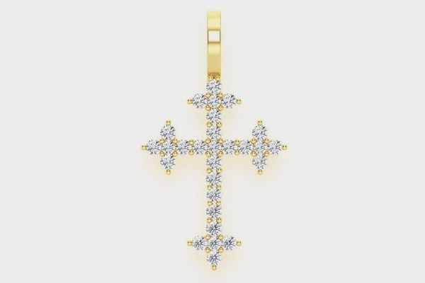 THREE POINT CROSS DIAMOND PENDANT 14K SOLID GOLD 0.45CTW, Color: Yellow Gold, Diamond: VS