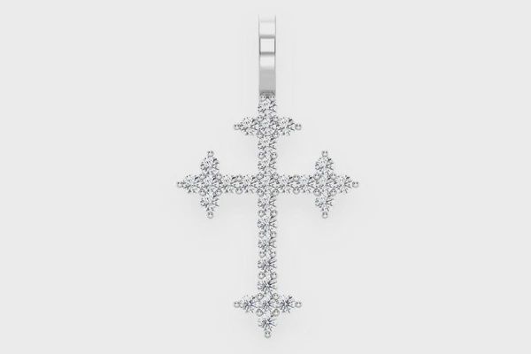 THREE POINT CROSS DIAMOND PENDANT 14K SOLID GOLD 0.45CTW