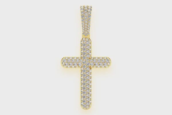 BUBBLY CROSS DIAMOND PENDANT 14K SOLID GOLD 1.10CTW, Color: Yellow Gold, Diamond: VS