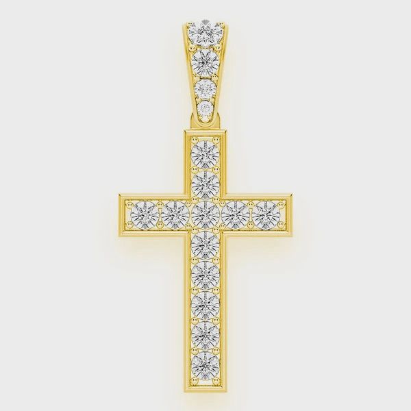 MIRACLE SET CROSS DIAMOND PENDANT 14K SOLID GOLD 0.25CTW, Color: Yellow Gold, Diamond: VS