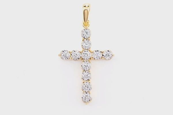 BITTY MIRACLE SET DIAMOND CROSS PENDANT 14K SOLID GOLD 0.20 CTW, Color: Yellow Gold, Diamond: VS
