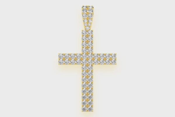 TWO ROW CROSS DIAMOND PENDANT 14K SOLID GOLD 2.25 CTW, Color: Yellow Gold, Diamond: VS