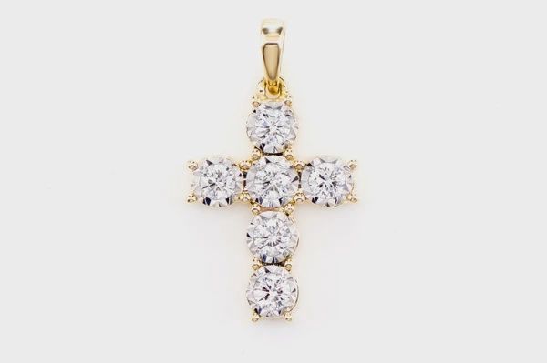SIX STONE MIRACLE SET DIAMOND CROSS PENDANT 14K SOLID GOLD 0.33 CTW, Color: Yellow Gold, Diamond: VS