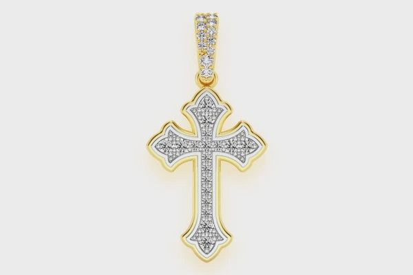 ROUNDED CROSS DIAMOND PENDANT 14K SOLID GOLD 0.25CTW, Color: YELLOW GOLD, Diamond: VS