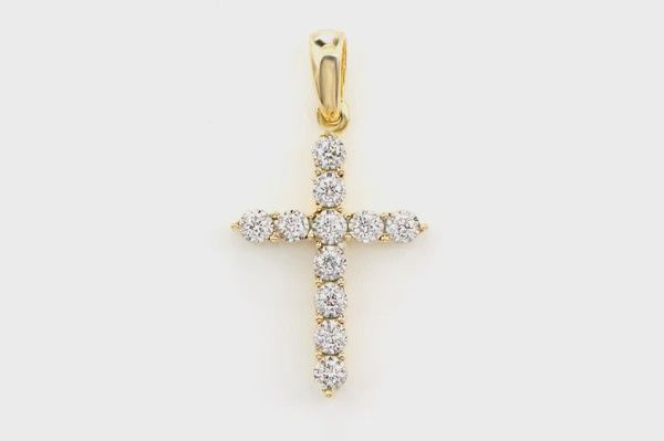 ONE ROW MIRACLE SET DIAMOND CROSS PENDANT 14K SOLID GOLD 0.12 CTW