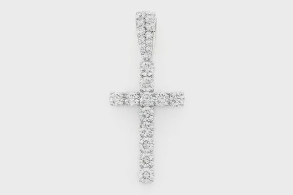 ONE ROW DIAMOND CROSS PENDANT 14K SOLID GOLD 1.50 CTW