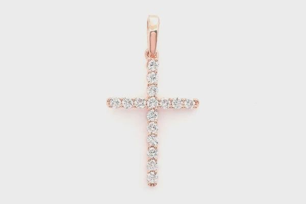 ONE ROW DIAMOND CROSS PENDANT 14K SOLID GOLD 0.25 CTW