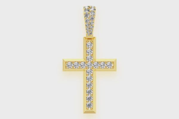 ANGEL CROSS DIAMOND PENDANT 14K SOLID GOLD 1.15CTW, Color: YELLOW GOLD, Diamond: VS