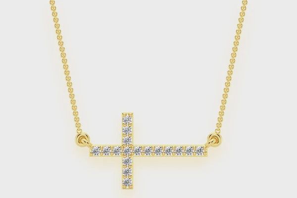 SIDEWAYS CROSS DIAMOND NECKLACE CONNECTED 14K SOLID GOLD 0.10 CTW