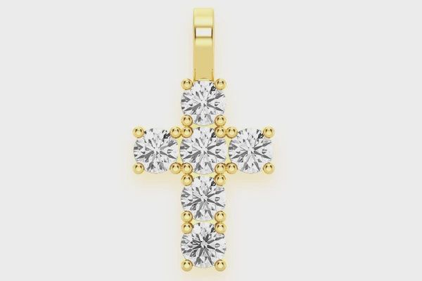 EXTRA LARGE ROCKS CROSS DIAMOND PENDANT 14K SOLID GOLD 1.5 CTW