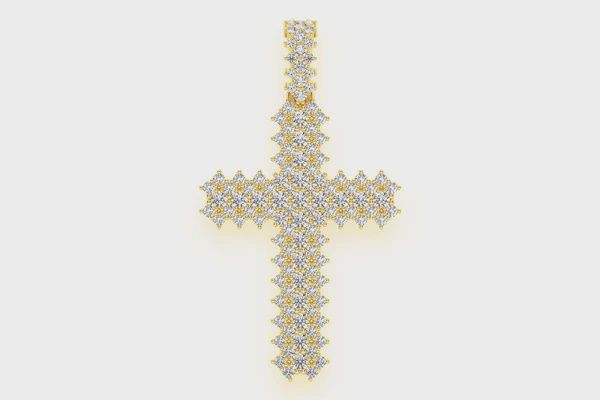 JAGGED CROSS DIAMOND PENDANT 14K SOLID GOLD 1.75CTW