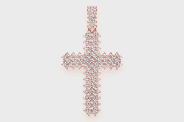 JAGGED CROSS DIAMOND PENDANT 14K SOLID GOLD 1.75CTW, Color: Rose Gold, Diamond: VS