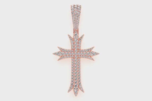 DECO CROSS DIAMOND PENDANT 14K SOLID GOLD 3.75CTW, Color: Rose Gold, Diamond: VS
