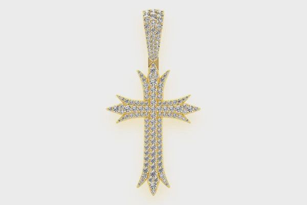 DECO CROSS DIAMOND PENDANT 14K SOLID GOLD 3.75CTW
