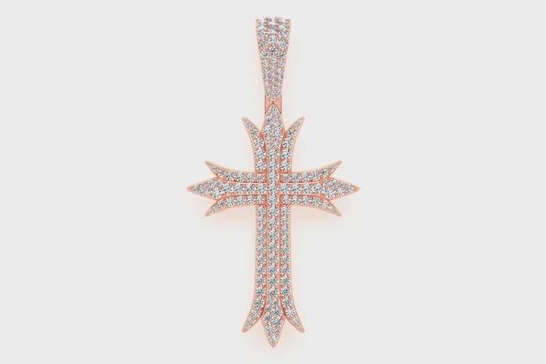 DECO CROSS DIAMOND PENDANT 14K SOLID GOLD 6.75CTW, Color: Rose Gold, Diamond: VS