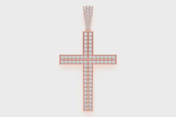 STRAIGHT ACCENT CROSS DIAMOND PENDANT 14K SOLID GOLD 5.50CTW, Color: Rose Gold, Diamond: VS