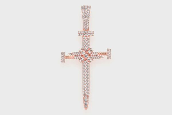 NAIL CROSS DIAMOND PENDANT 14K SOLID GOLD 2.25CTW, Color: Rose Gold, Diamond: VS