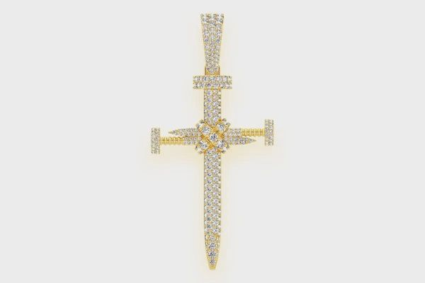 NAIL CROSS DIAMOND PENDANT 14K SOLID GOLD 2.25CTW