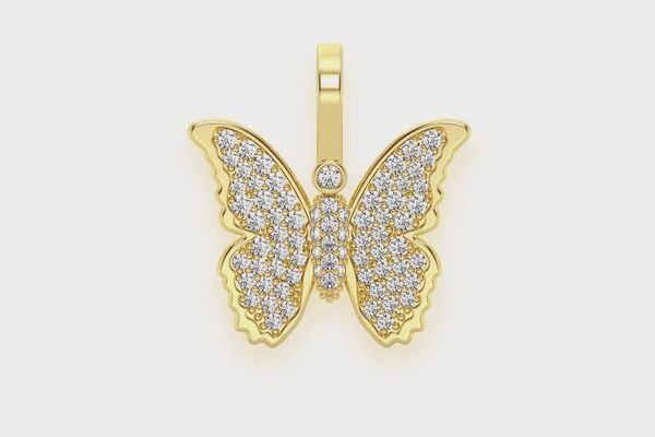 BUTTERFLY DIAMOND PENDANT 14K SOLID GOLD 0.40CTW, Color: Yellow Gold, Diamond: VS