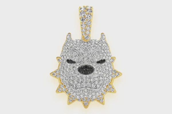 PITBULL SPIKED COLLAR DIAMOND PENDANT 14K SOLID GOLD 1.25CTW, Color: Yellow Gold, Diamond: VS