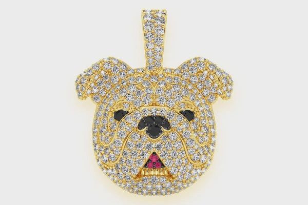 BULLDOG DIAMOND PENDANT 14K SOLID GOLD 1.55CTW, Color: Yellow Gold, Diamond: VS