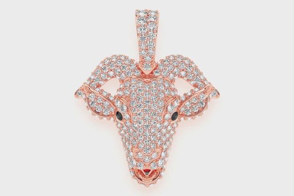 GOAT HEAD DIAMOND PENDANT 14K SOLID GOLD 2.5CTW