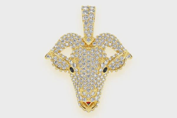 GOAT HEAD DIAMOND PENDANT 14K SOLID GOLD 2.5CTW, Color: Yellow Gold, Diamond: VS