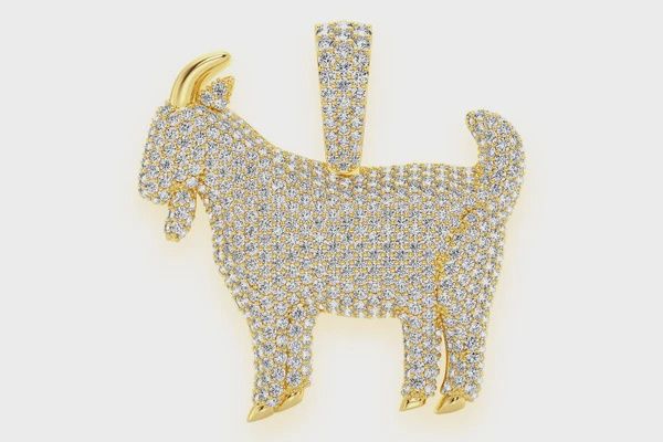 STANDING GOAT DIAMOND PENDANT 14K SOLID GOLD 3.75CTW