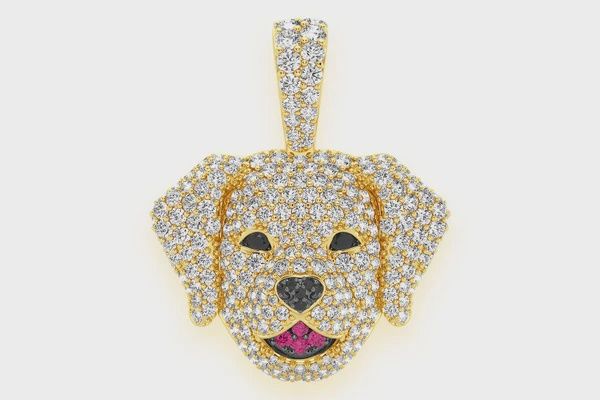 LABRADOR RETRIEVER DIAMOND PENDANT 14K SOLID GOLD 2.50CTW, Color: Yellow Gold, Diamond: VS