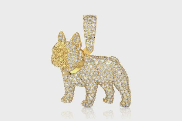 FRENCH BULLDOG DIAMOND PENDANT 14K SOLID GOLD 1.50CTW, Color: Yellow Gold, Diamond: VS