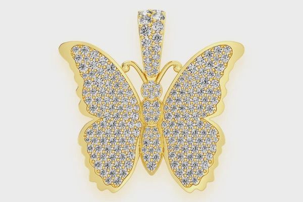 BUTTERFLY DIAMOND PENDANT 14K SOLID GOLD 2.25CTW, Color: Yellow Gold, Diamond: VS